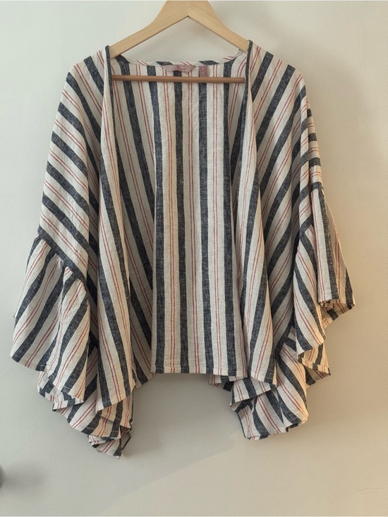 Laurie Felt Sweaters - Laurie Felt Striped Linen Blend Boho Kimono Cardigan XXL